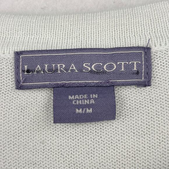 Laura Scott Cardigan Sweater Size M Blue Green Floral Button Up Stretch Knit - Picture 4 of 11